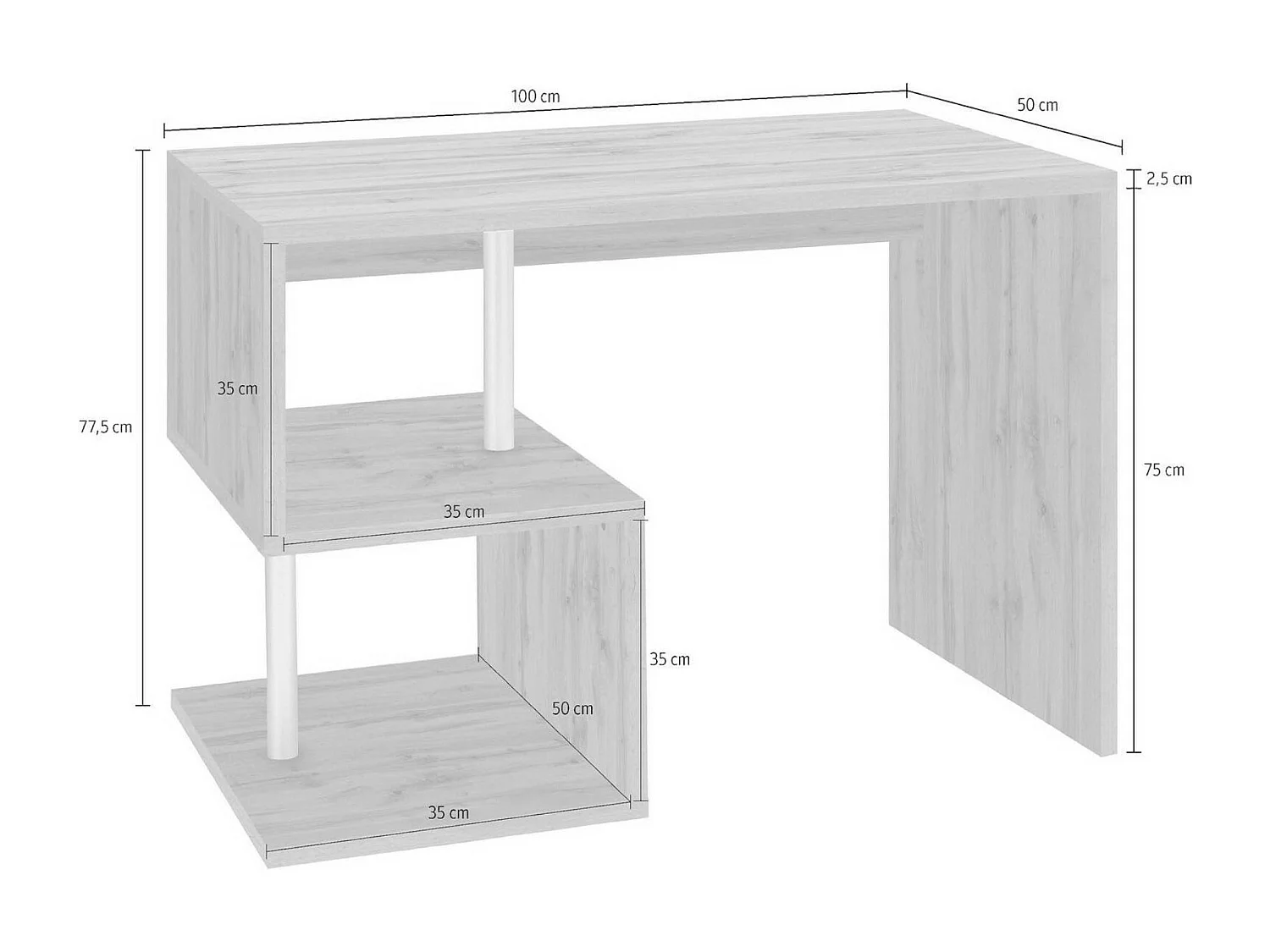 Mesa Massimo, Mesa linear para PC, Mesa de escritório multiuso, Mesa multiposições que economiza espaço, 100% Fabricado na Itália, 100x50h78 cm, Carvalho