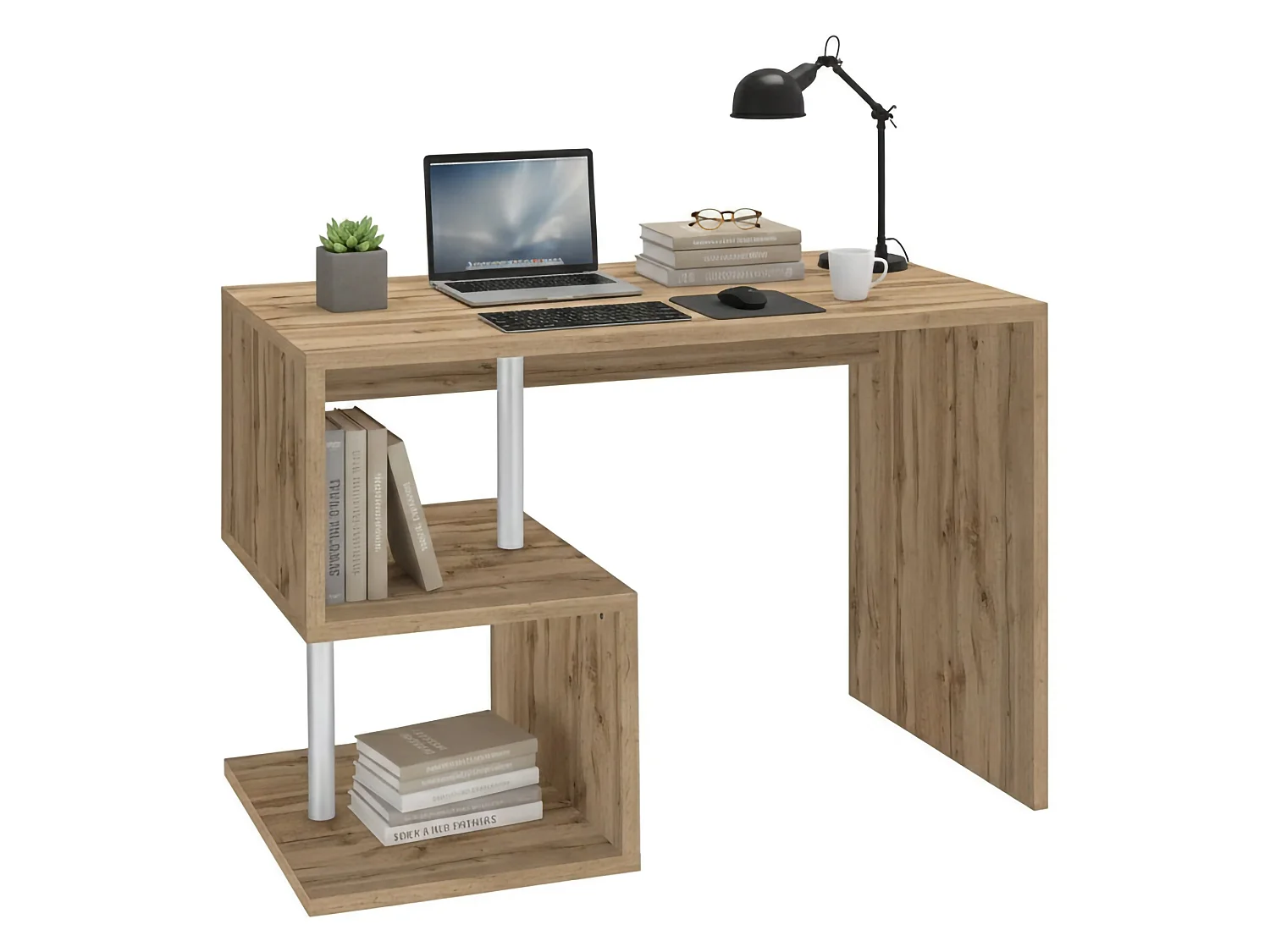 Bureau Massimo, Bureau PC Linéaire, Table de bureau polyvalente, Bureau gain de place multi-positions, 100% Made in Italy, 100x50h78 cm, Chêne