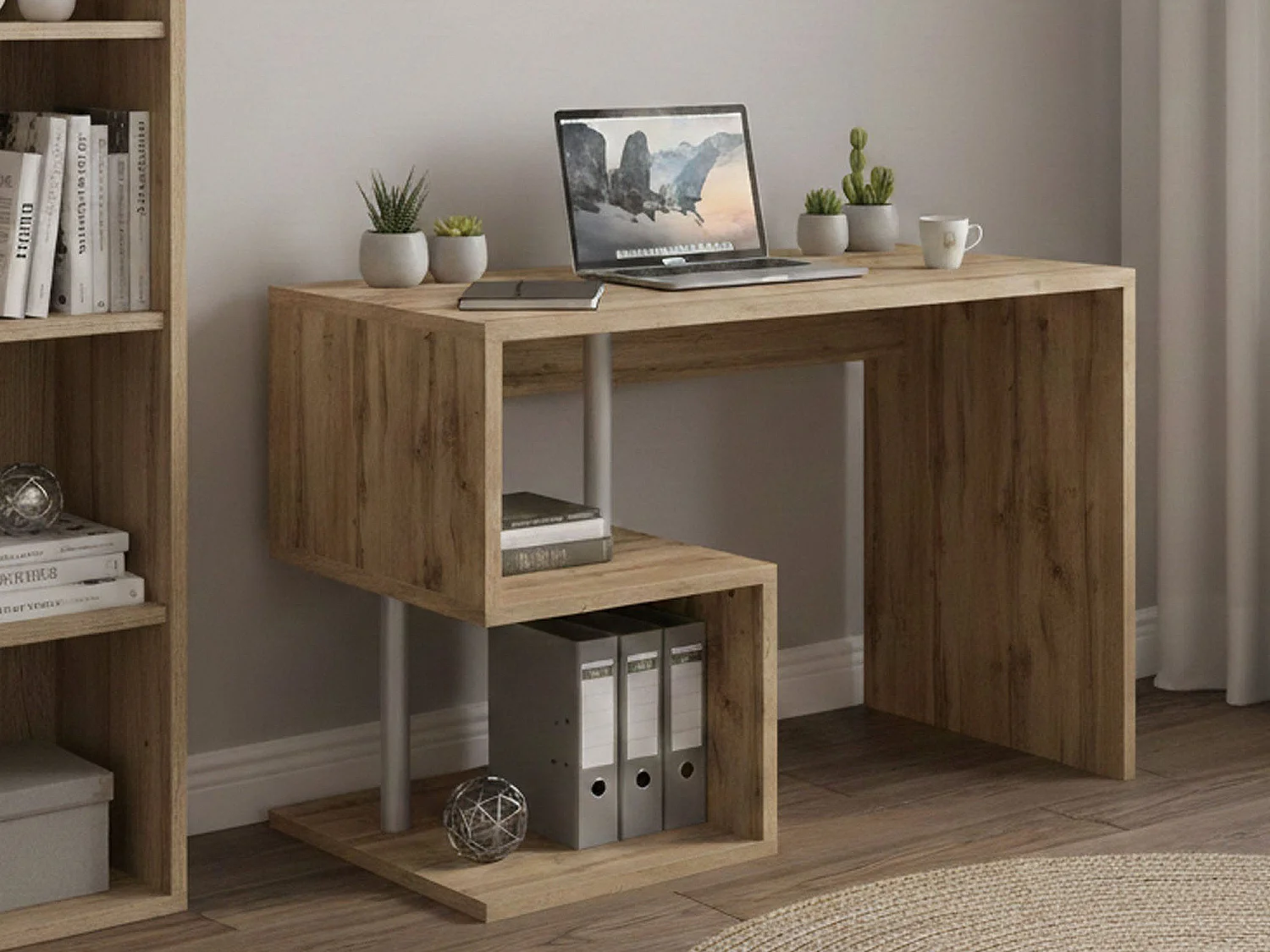 Bureau Massimo, Bureau PC Linéaire, Table de bureau polyvalente, Bureau gain de place multi-positions, 100% Made in Italy, 100x50h78 cm, Chêne