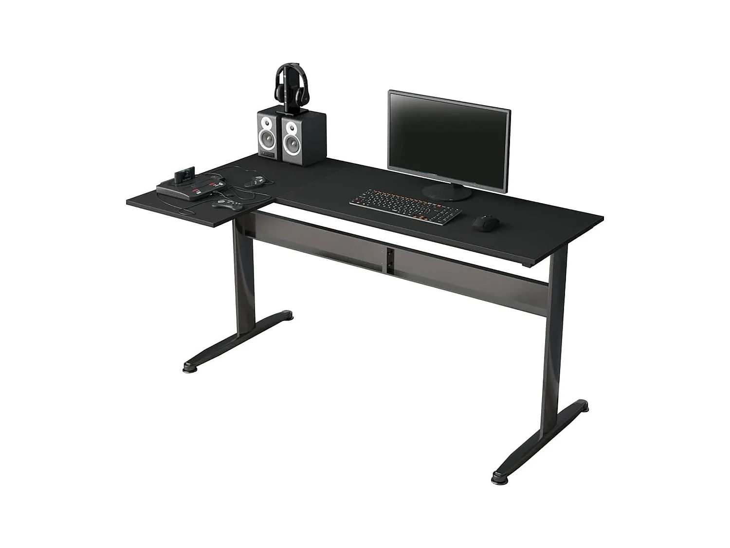 Rute Desk, Hoekbureau, Multifunctioneel bureau, Ruimtebesparende werktafel, 80x140h75 cm, Zwart
