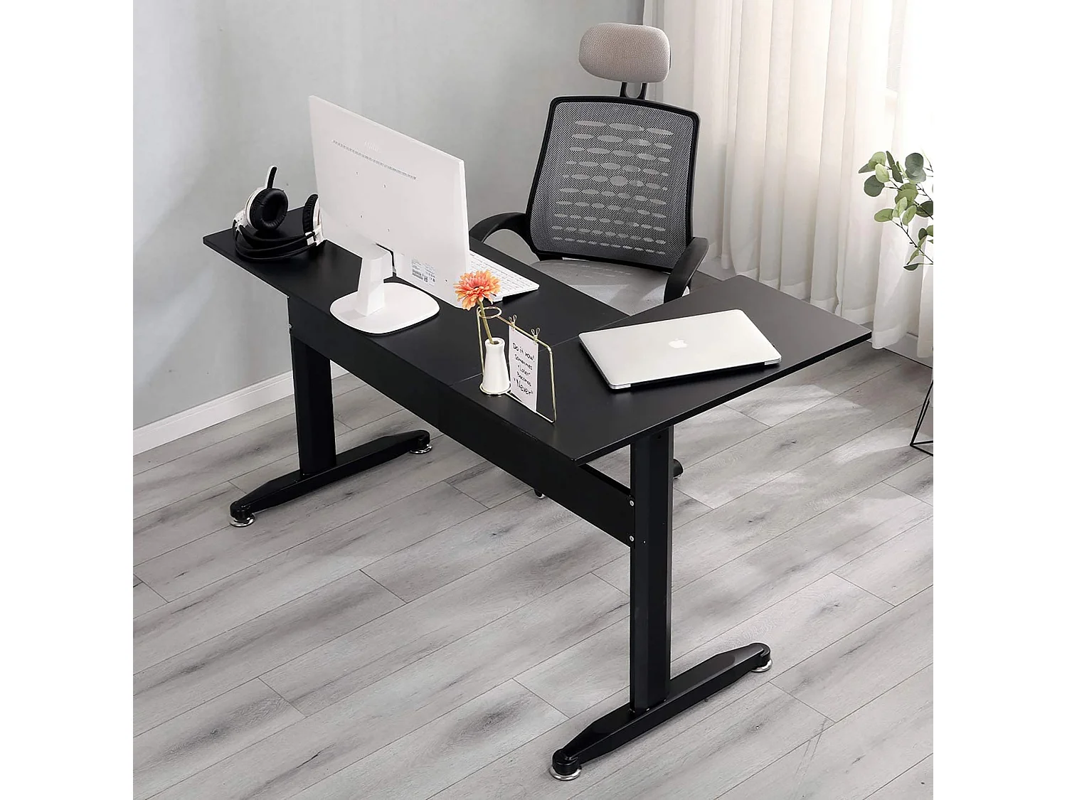 Rute Desk, Mesa de canto, Mesa de escritório multiuso, Mesa de trabalho que economiza espaço, 80x140h75 cm, Preto