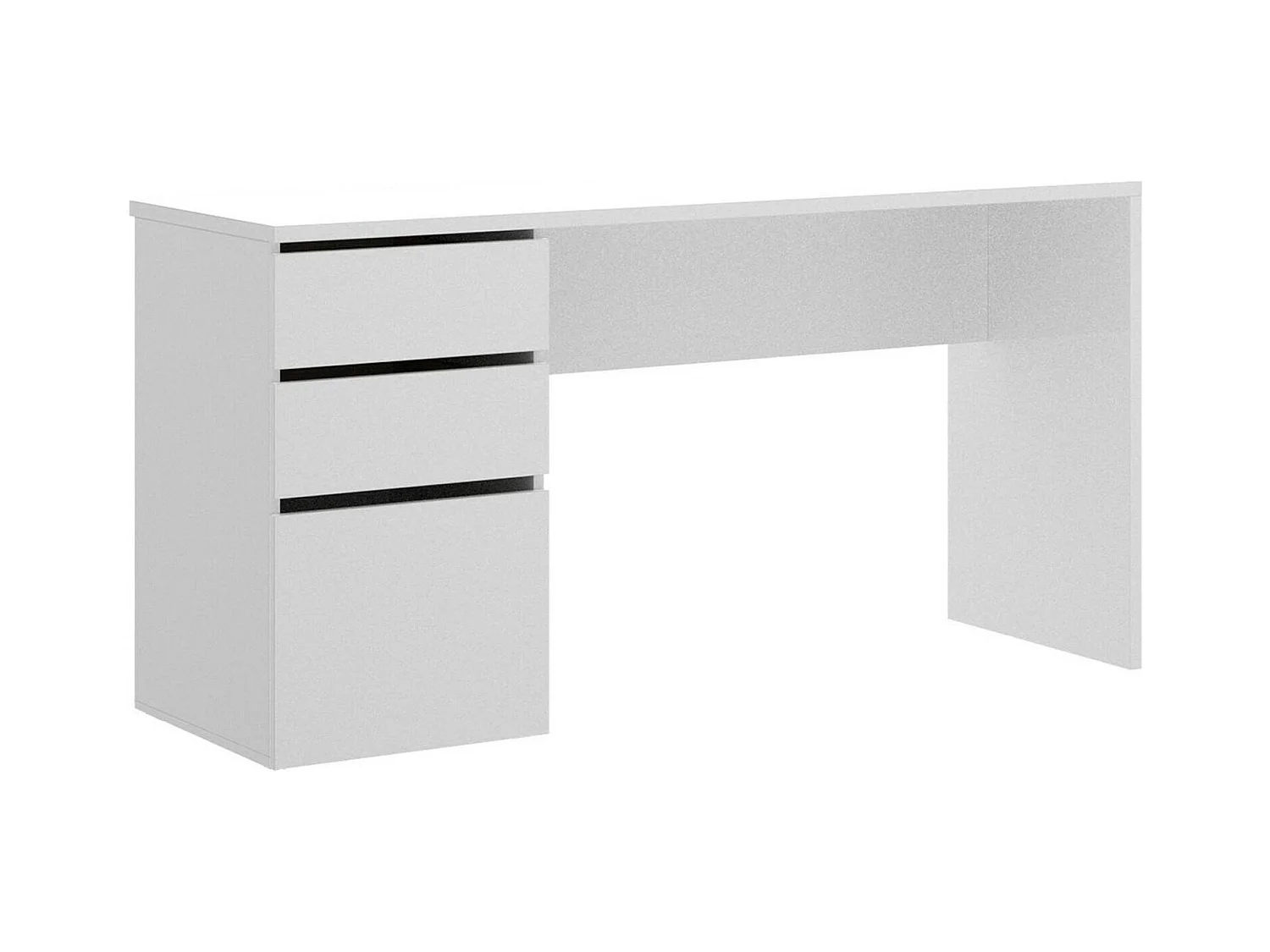 Bureau Lagoni, Bureau polyvalent pour le bureau ou la chambre, Table d'étude linéaire avec 2 tiroirs et 1 porte, 139x60h75 cm, Blanc