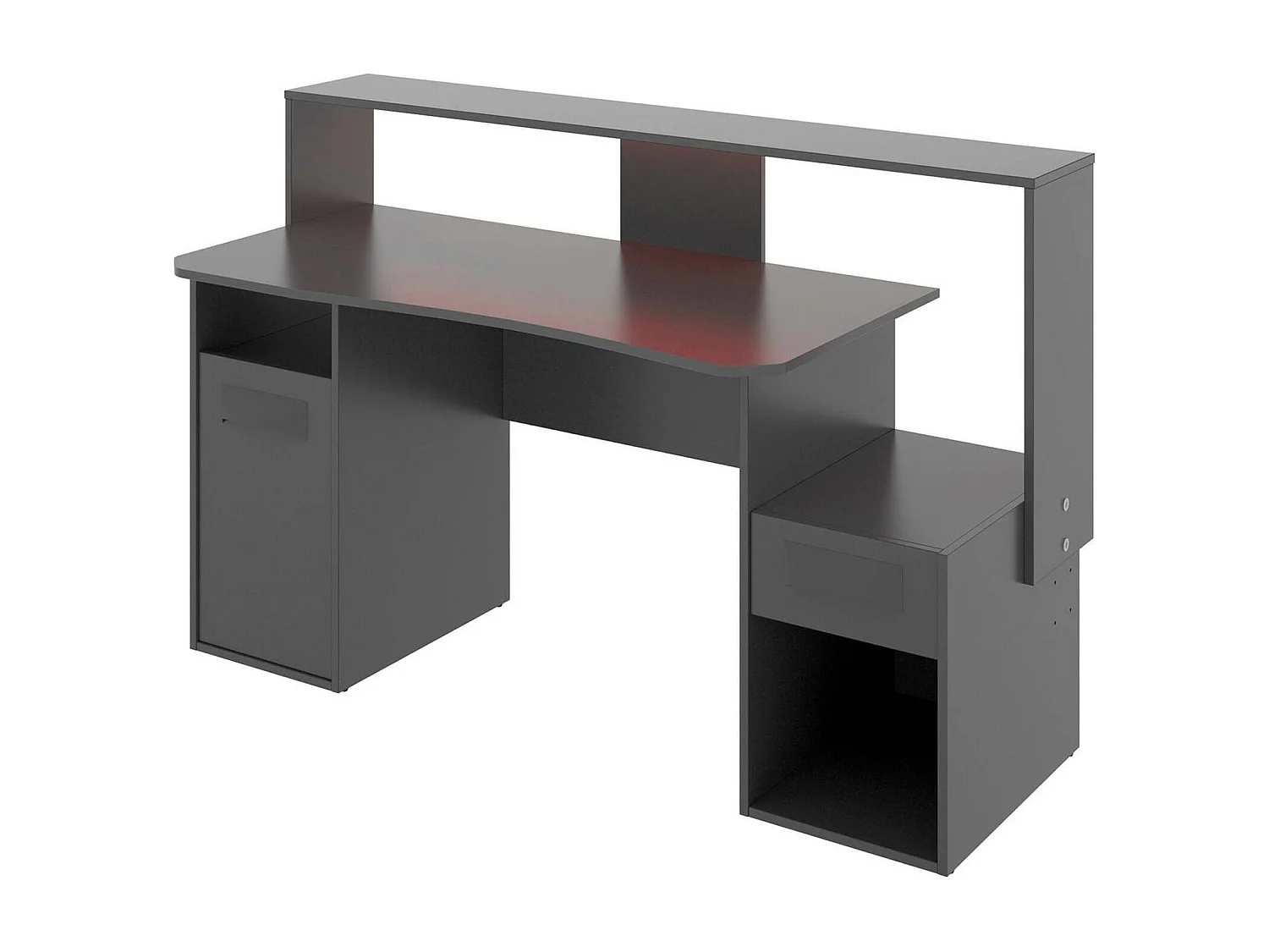 Escritorio Manos, Moderno escritorio multifuncional para juegos, Mesa de estudio para PC y soporte para CD, 154x69h98 cm, Antracita, con luces LED