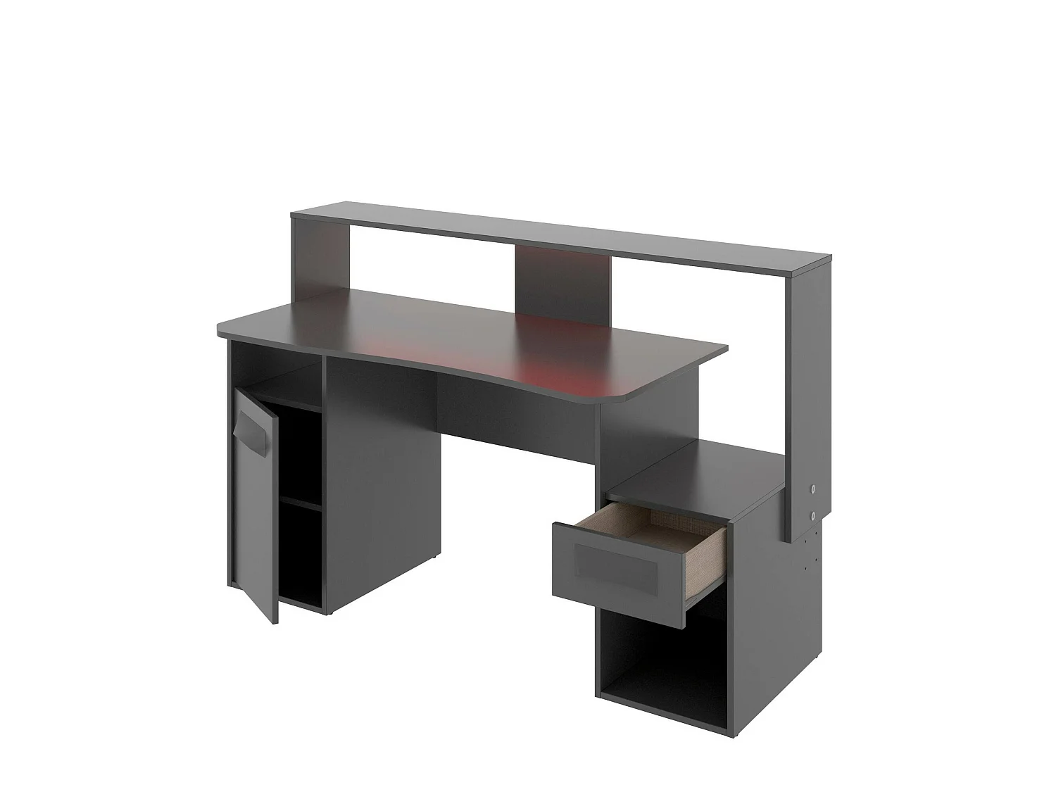 Escritorio Manos, Moderno escritorio multifuncional para juegos, Mesa de estudio para PC y soporte para CD, 154x69h98 cm, Antracita, con luces LED