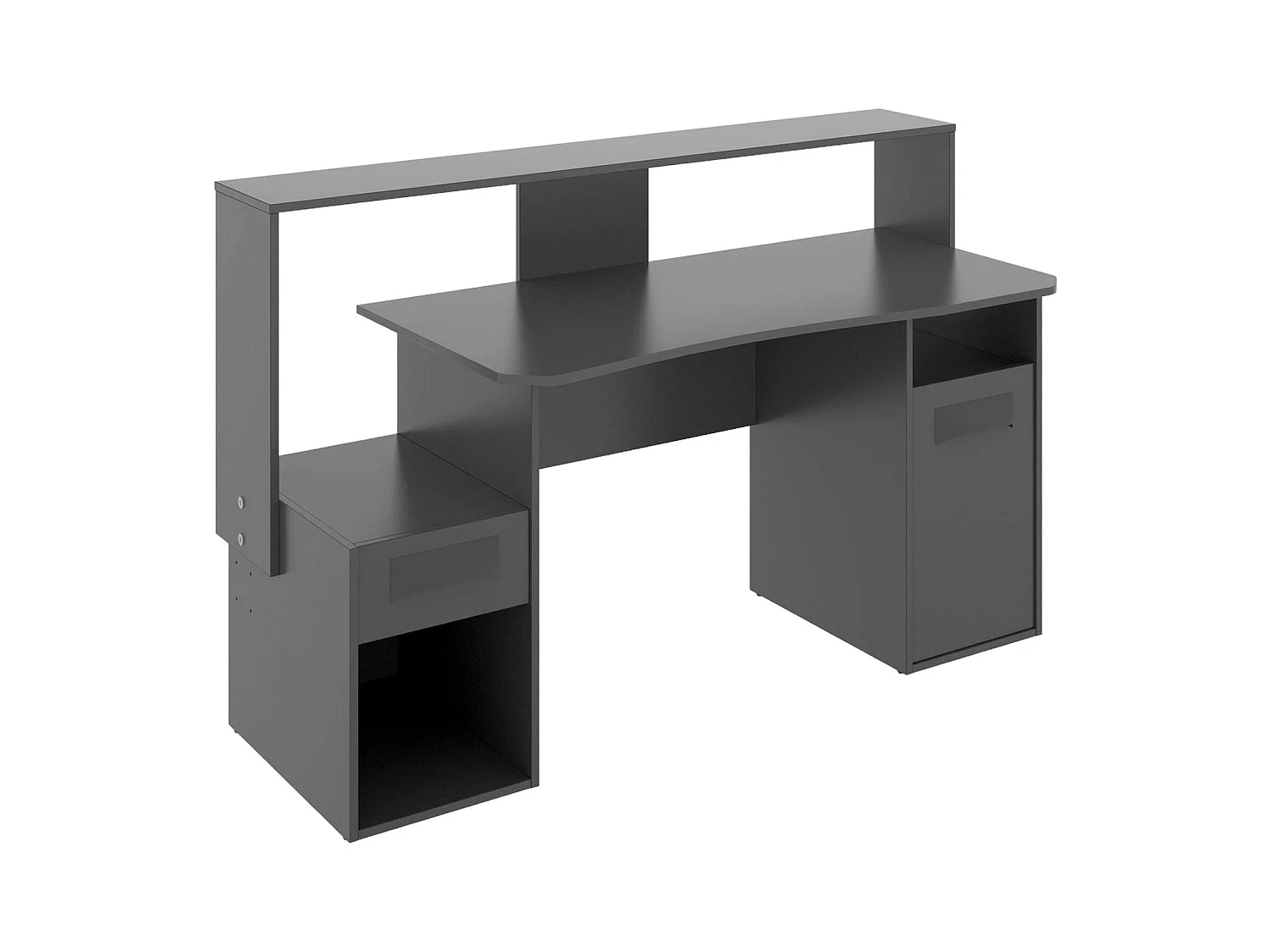 Bureau Manos, bureau de jeu multifonction moderne, table d'étude pour PC et support CD, 154x69h98 cm, Anthracite, sans lumières LED
