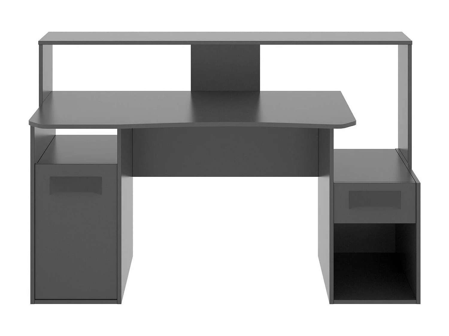 Schreibtisch Manos, moderner Multifunktions-Gaming-Schreibtisch, Studiertisch für PC und CD-Halter, 154 x 69 x 98 cm, Anthrazit, ohne LED-Leuchten