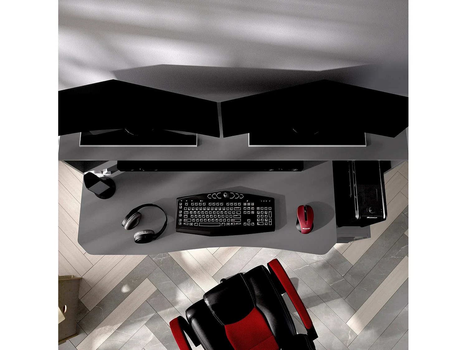 Dmora Bureau Manos 69x154x98h cm Antraciet Zwart 2 Planken een Lade, Modulair