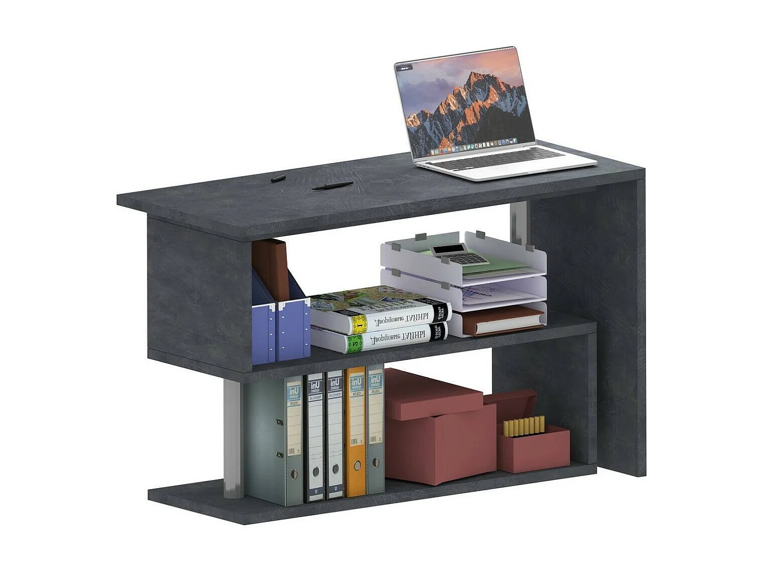 Dmora Bureau Wit 50x120x75h cm Antraciet Zwart Modulair Hoek, 2 Planken Gemaakt in Italië