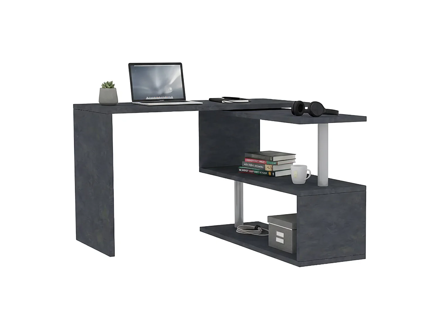 Bureau Candido, Bureau PC d'angle, Table de bureau polyvalente, Bureau gain de place multi-positions, 100% Made in Italy, 120x50h75 cm, Anthracite