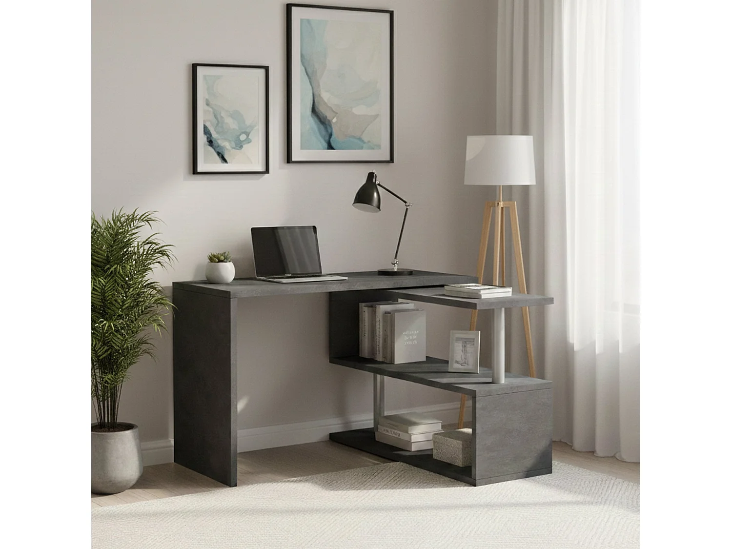 Bureau Candido, Bureau PC d'angle, Table de bureau polyvalente, Bureau gain de place multi-positions, 100% Made in Italy, 120x50h75 cm, Anthracite