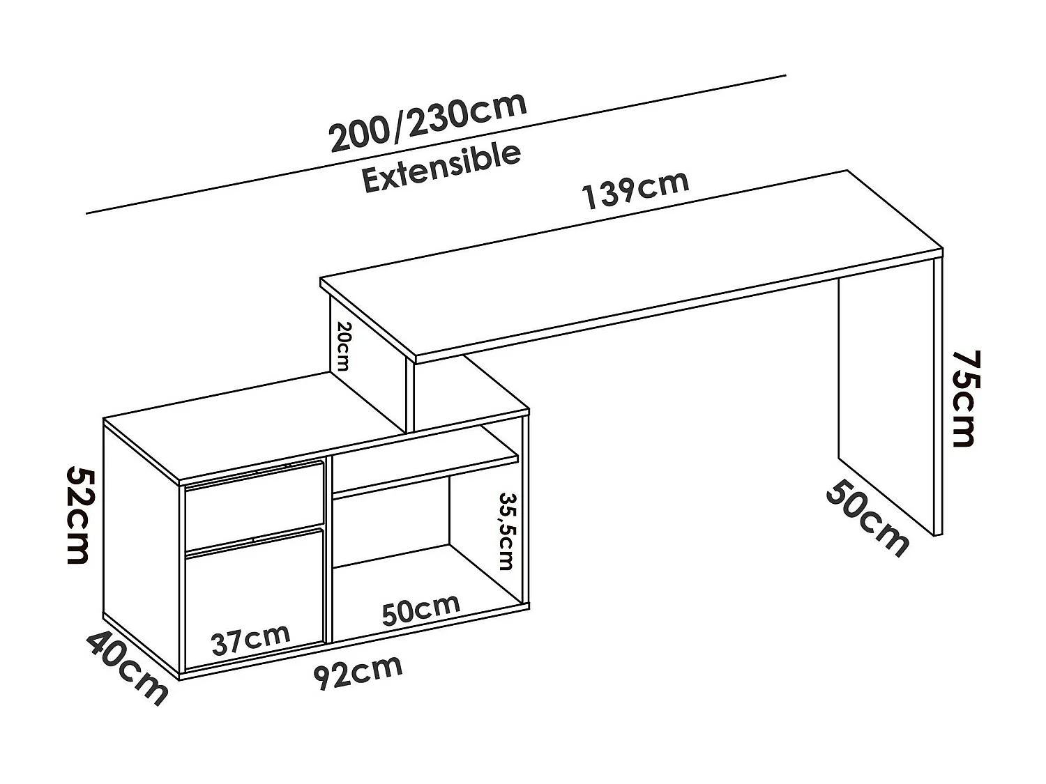 Escritorio Gardena, Escritorio multiposición para oficina o dormitorio, Mesa de estudio esquina multiusos, 139x92h75 cm, Roble y Antracita