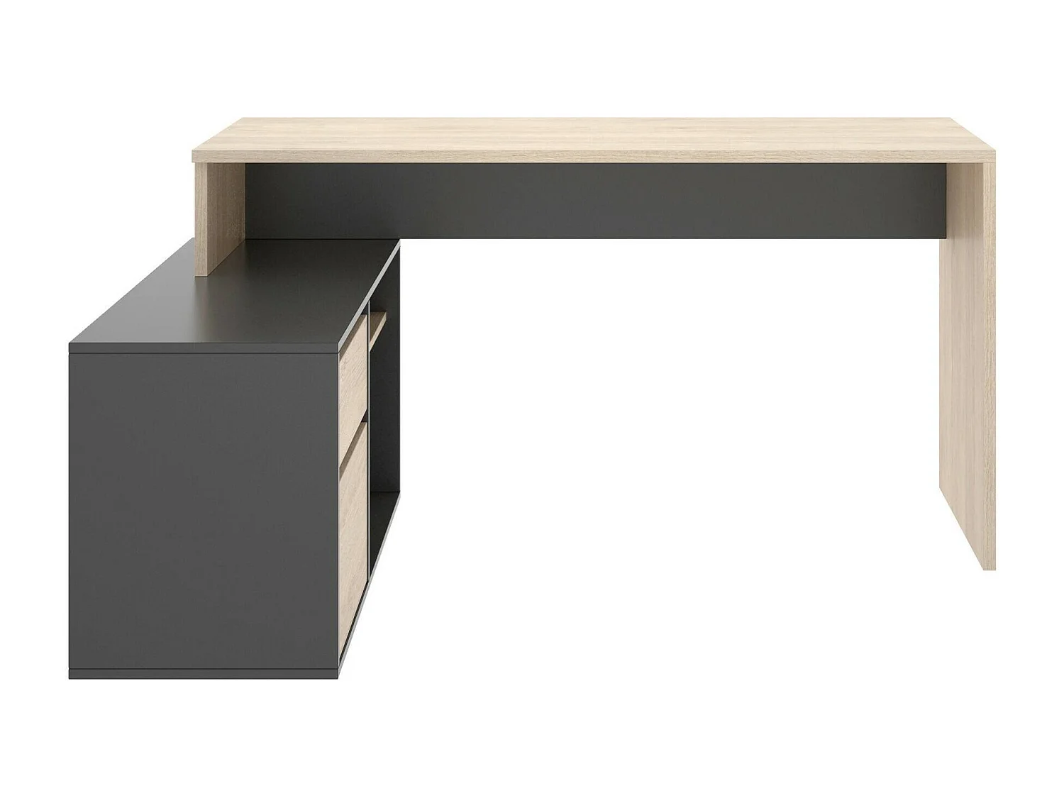 Bureau Gardena, Bureau multi-positions pour le bureau ou la chambre, Table d'étude d'angle polyvalente, 139x92h75 cm, Chêne et Anthracite