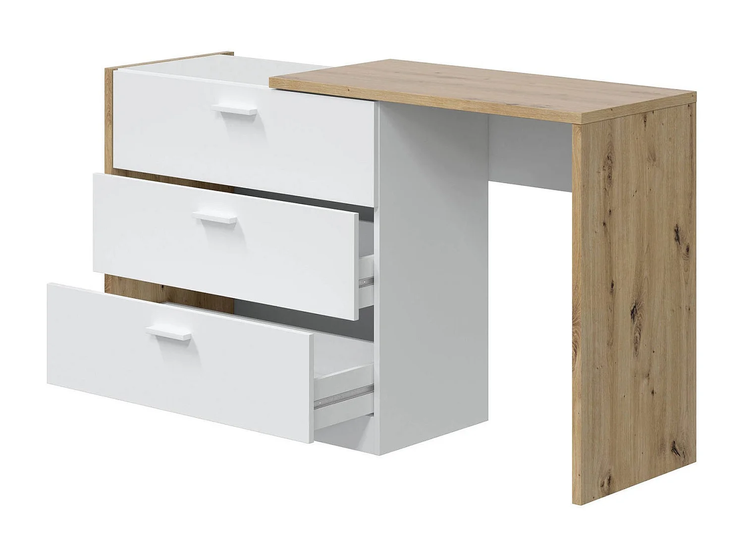 Dmora Bureau Toronto 40x130x75h cm Wit 3 Lades, Modulair, Pc Support