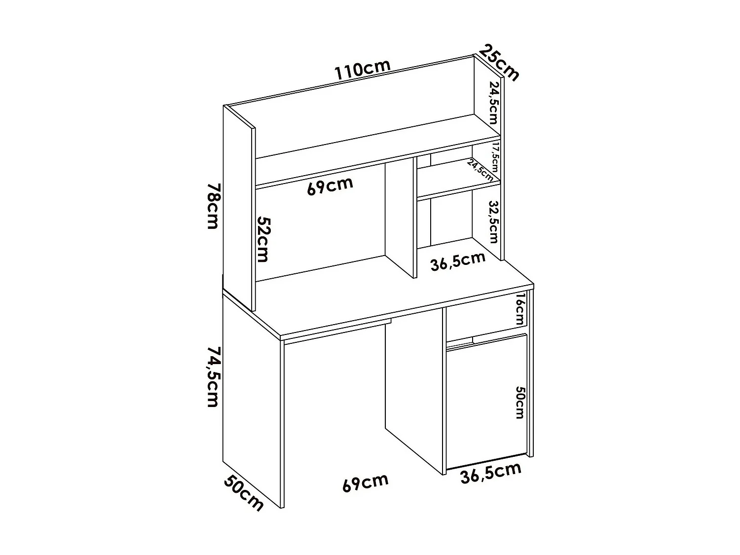 Escritorio Fara, Escritorio Lineal con librería, Mesa de estudio multiusos para ahorrar espacio, 110x50h152 cm, Blanco y Roble Nodi