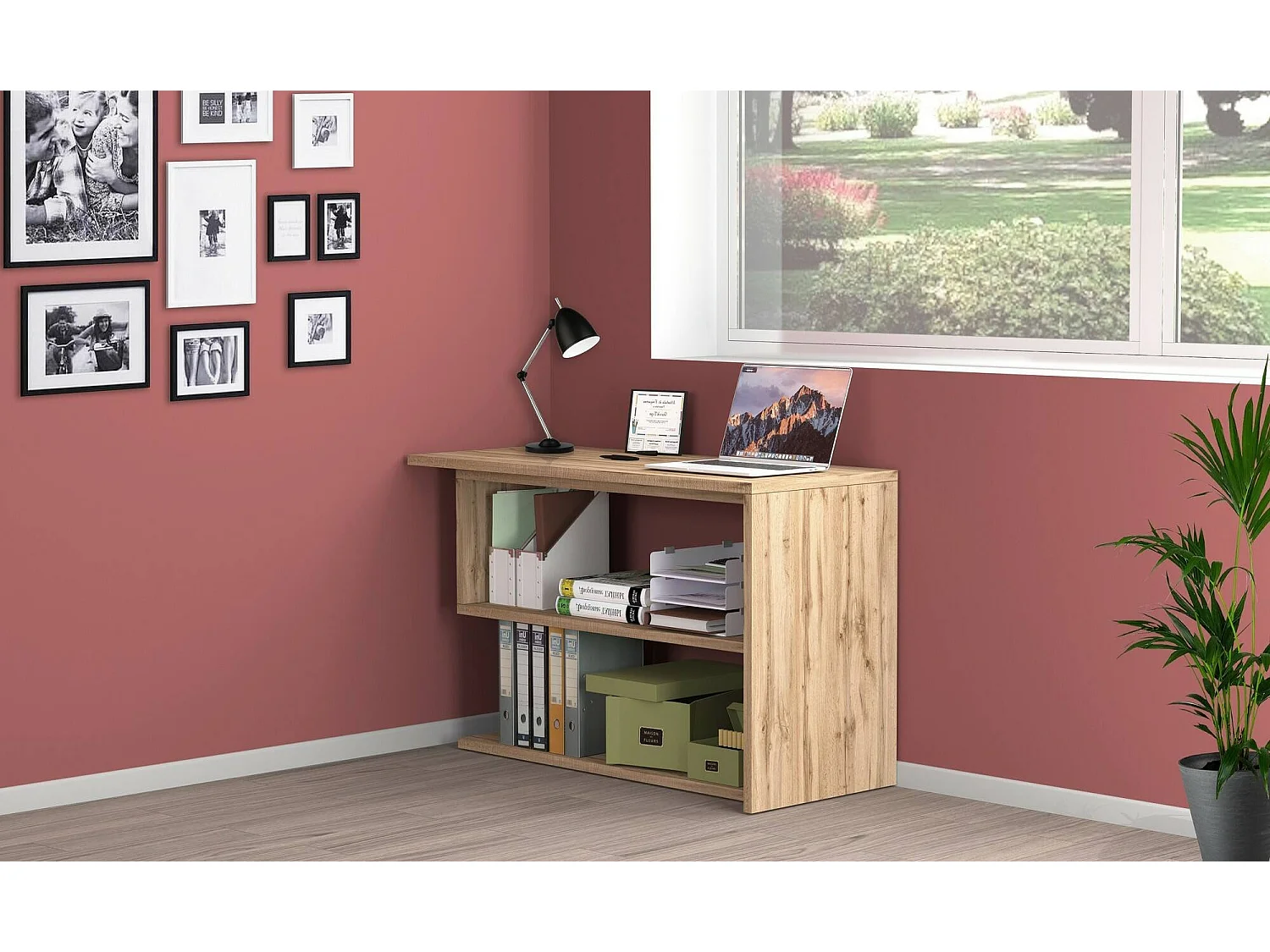 Bureau Candido, Bureau PC d'angle, Table de bureau polyvalente, Bureau gain de place multi-positions, 100% Made in Italy, 120x50h75 cm, Chêne