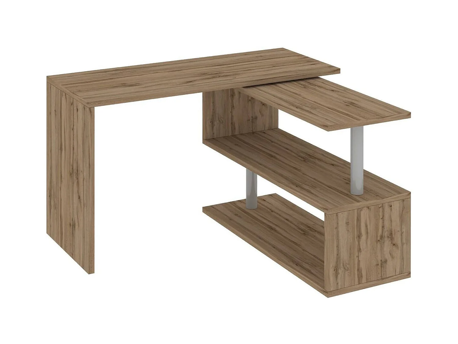 Bureau Candido, Bureau PC d'angle, Table de bureau polyvalente, Bureau gain de place multi-positions, 100% Made in Italy, 120x50h75 cm, Chêne