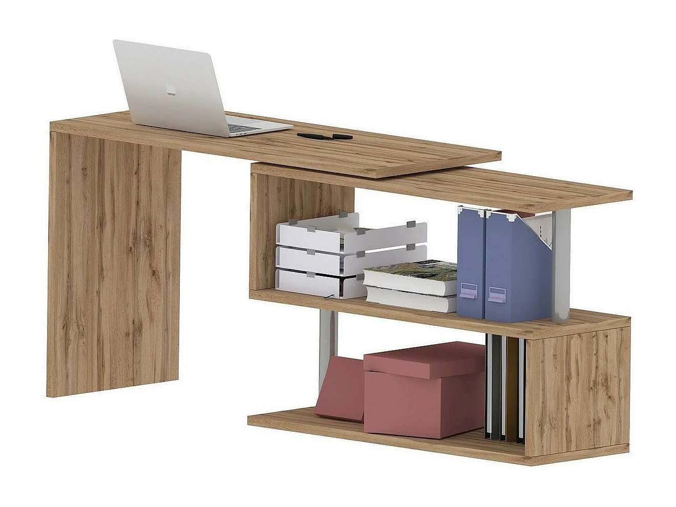 Dmora Bureau Wit 50x120x75h cm Bruin Eikenhoek, 2 Planken Made in Italy
