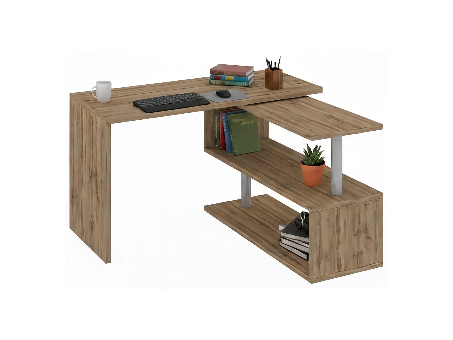 Dmora Bureau Wit 50x120x75h cm Bruin Eikenhoek, 2 Planken Made in Italy