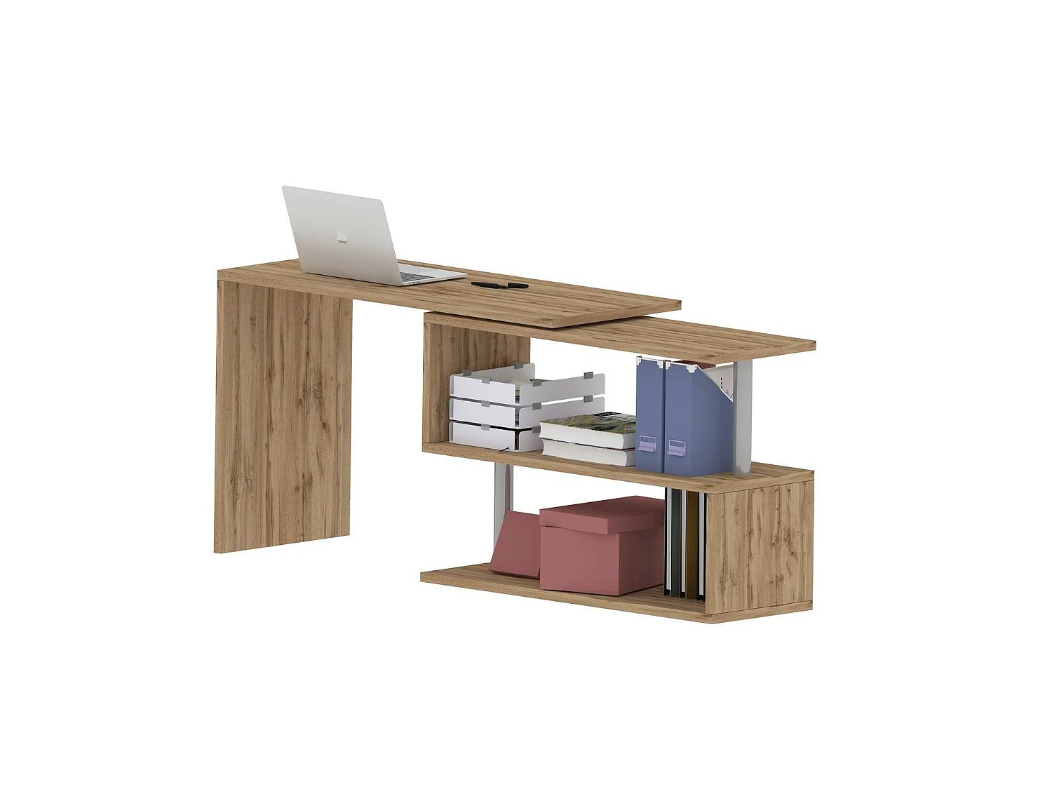 Bureau Candido, Bureau PC d'angle, Table de bureau polyvalente, Bureau gain de place multi-positions, 100% Made in Italy, 120x50h75 cm, Chêne