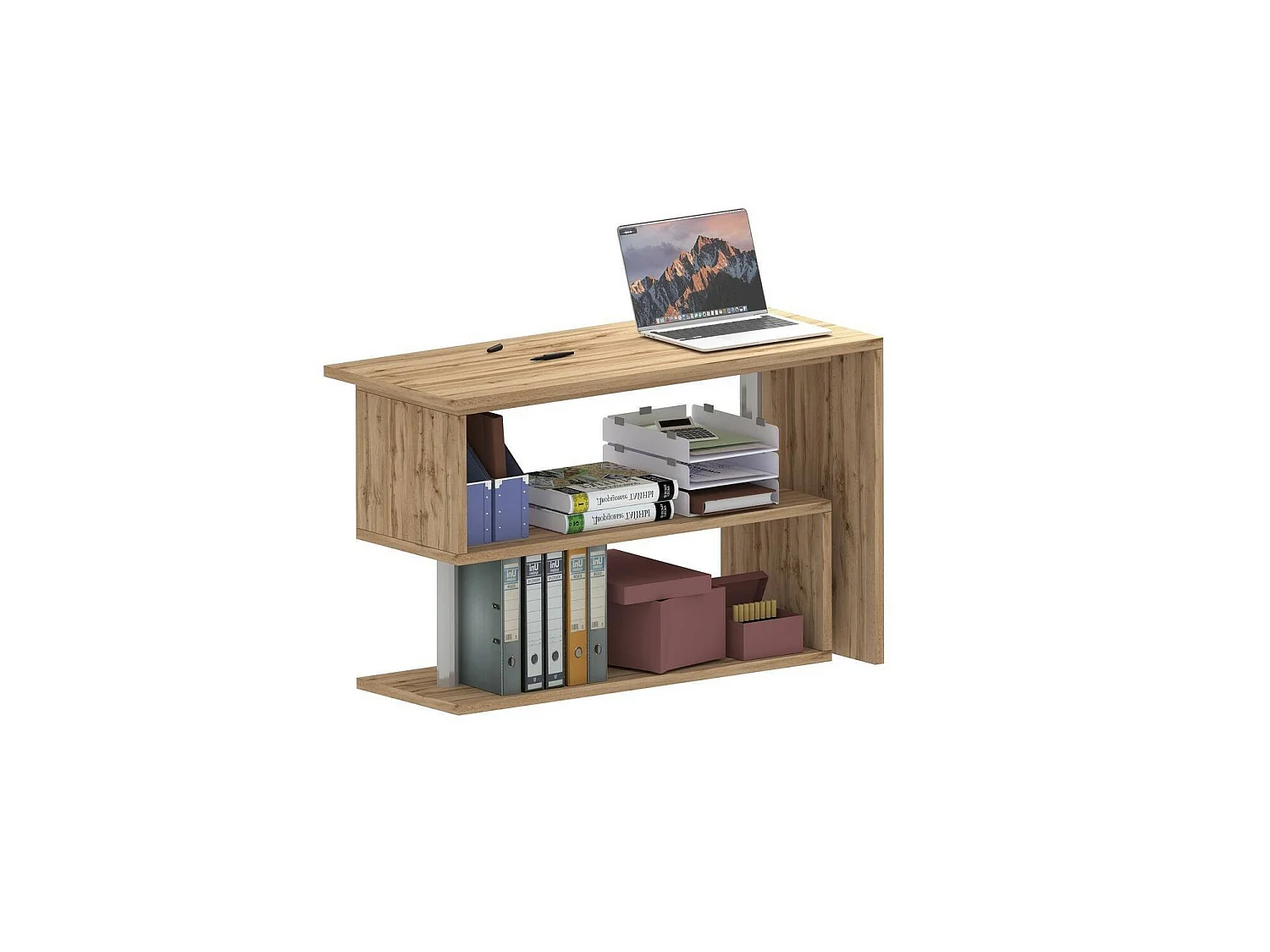 Dmora Bureau Wit 50x120x75h cm Bruin Eikenhoek, 2 Planken Made in Italy