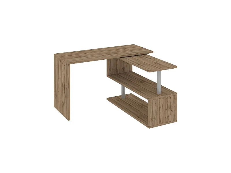 Scrivania Candido, Scrittoio angolare porta PC, Tavolo multiuso per ufficio, Scrivania salvaspazio multiposizione, 100% Made in Italy, cm 120x50h75, Rovere