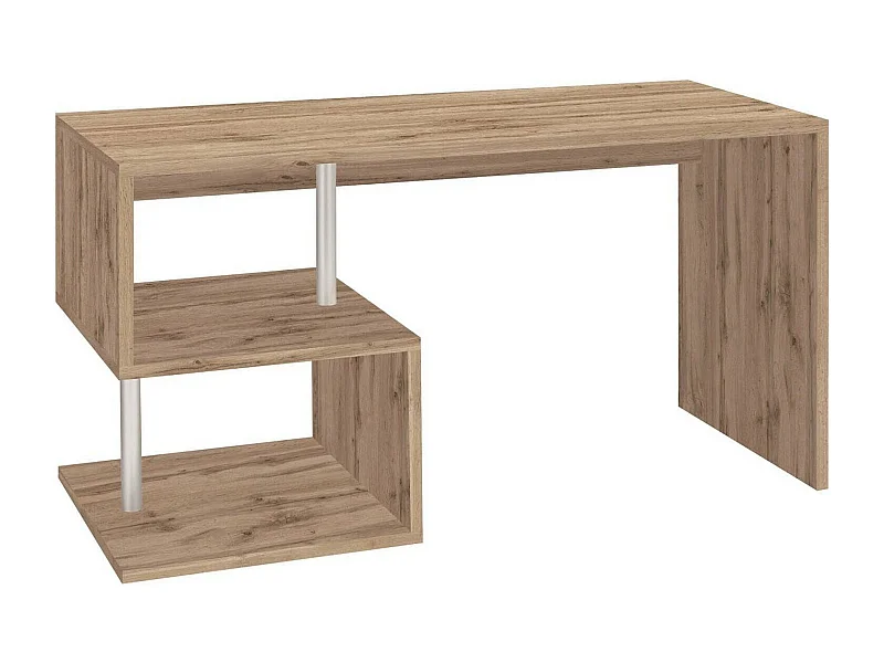 Dmora Bureau Valerio 60x140x78h cm Bruin Eiken Modulair 2 Planken, Bruin Tafelblad Gemaakt in Italië