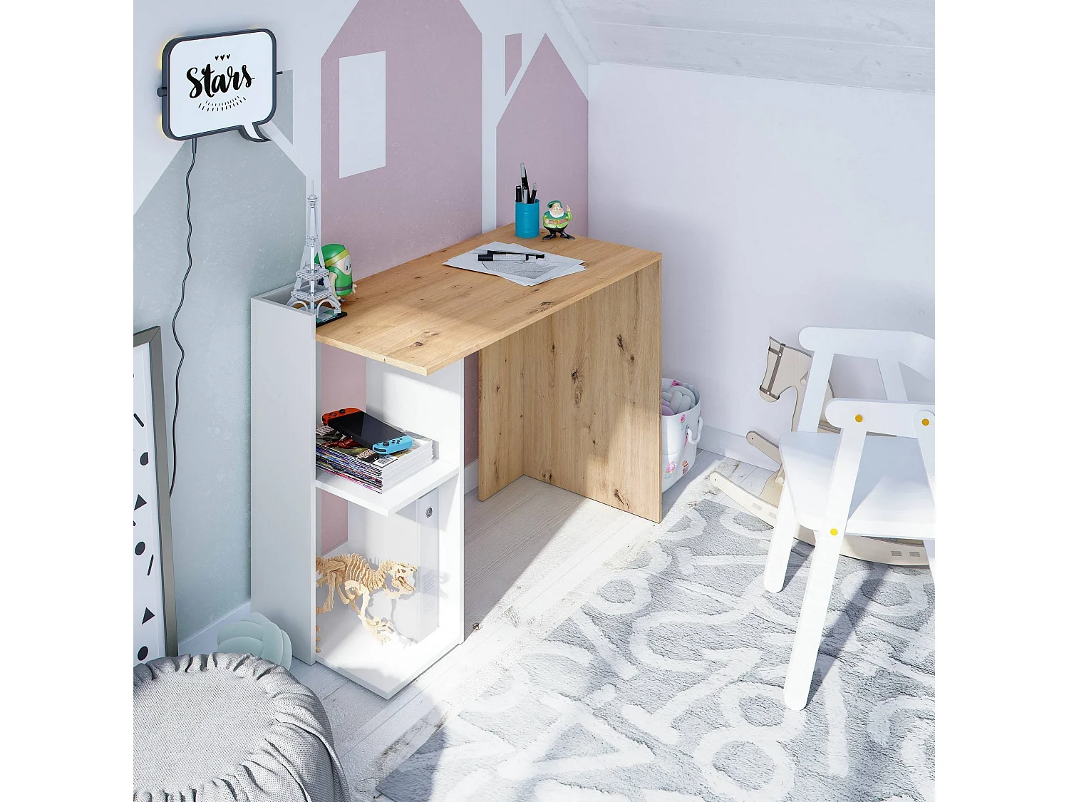 Dmora Bureau Tucson 52x100x78h cm Wit Modulair 3 Planken, Pc Ondersteuning