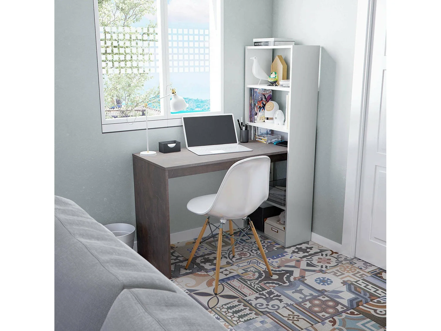 Dmora Bureau Denton 53x120x144h cm Mat Bruin Modulair 5 Planken, Pc-ondersteuning