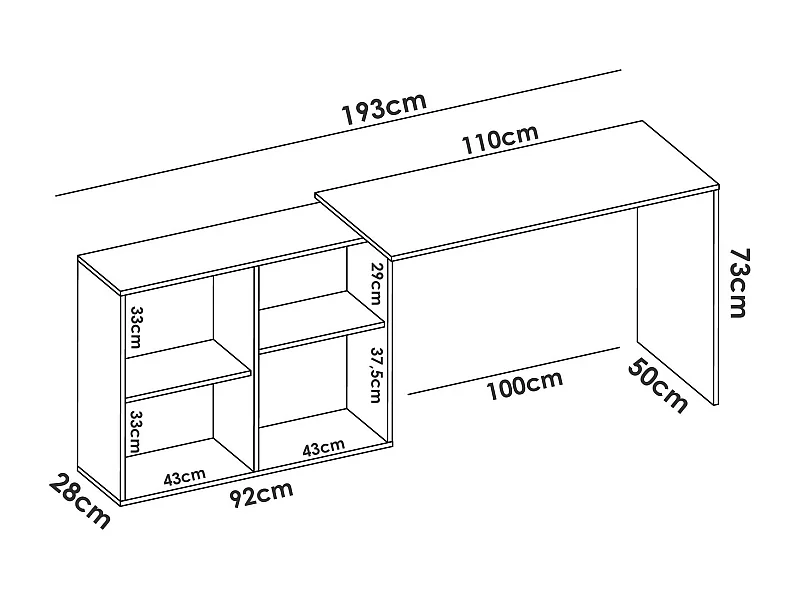Bureau Mulaz, Bureau multi-positions pour bureau ou chambre, Table d'étude d'angle avec étagères, 121x96h74 cm, Chêne