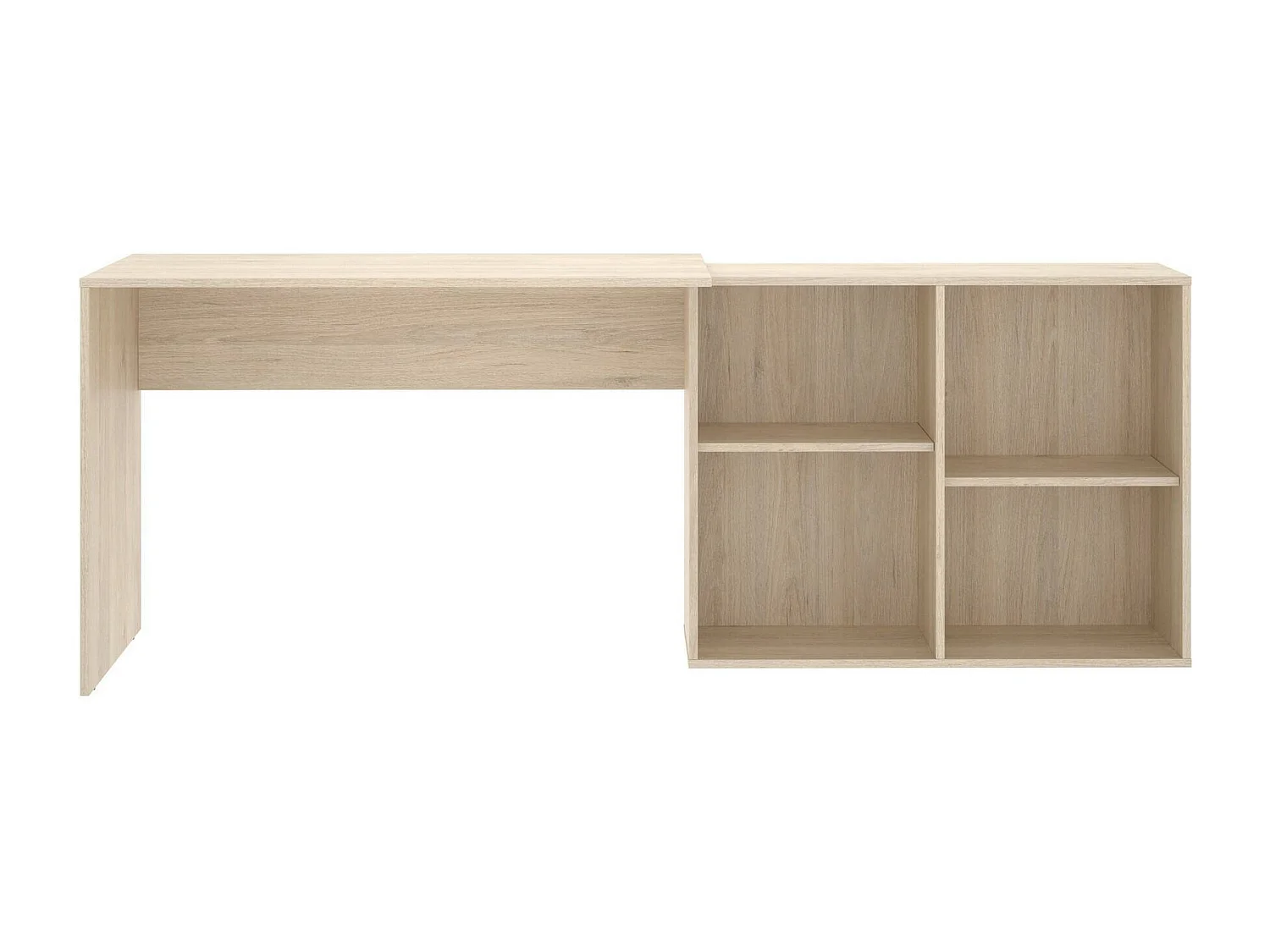 Bureau Mulaz, Bureau multi-positions pour bureau ou chambre, Table d'étude d'angle avec étagères, 121x96h74 cm, Chêne