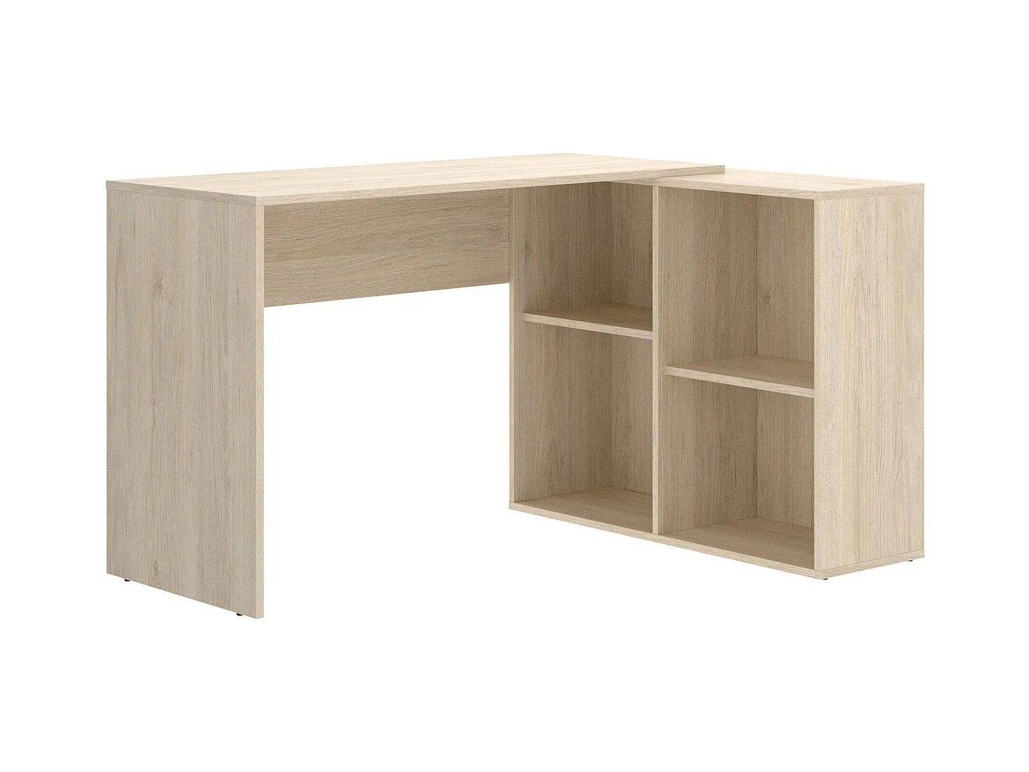 Bureau Mulaz, Bureau multi-positions pour bureau ou chambre, Table d'étude d'angle avec étagères, 121x96h74 cm, Chêne