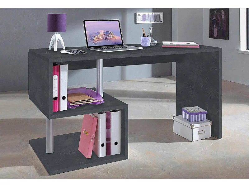 Dmorisc bureau, Lineair pc-bureau, multifunctionele kantoortafel, ruimtebesparend bureau met meerdere posities, 100% gemaakt in Italië, 140x60h78 cm, leisteen