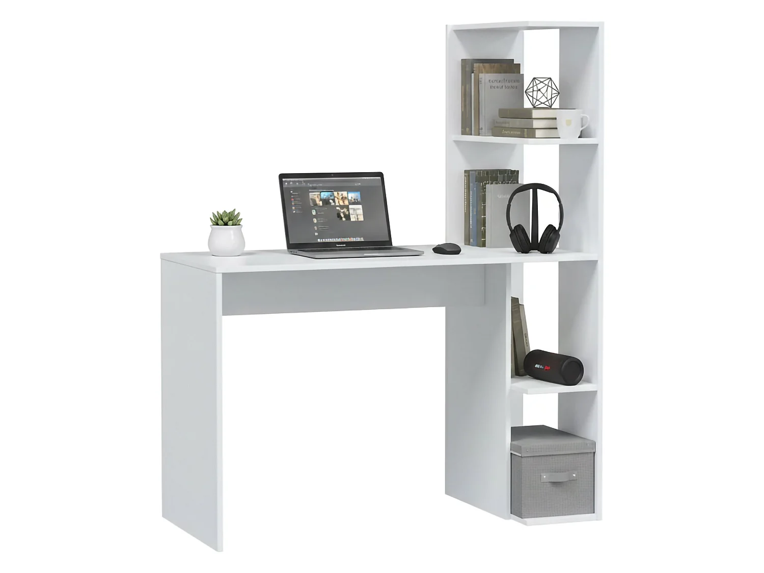 Mesa Pittston, mesa linear com estante, mesa de escritório multifuncional que economiza espaço, 110x50h136 cm, branca