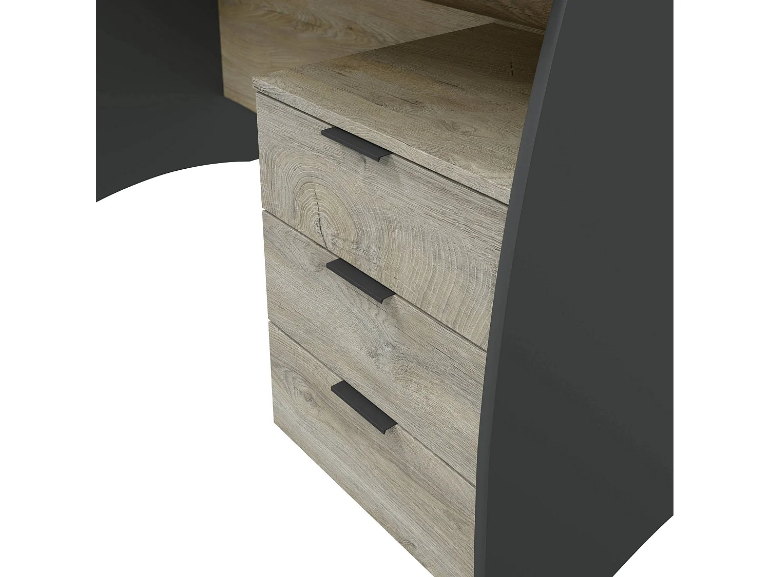 Bureau Davell, Bureau, Table d'étude PC avec 3 tiroirs, 136x67h74 cm, Chêne et Anthracite