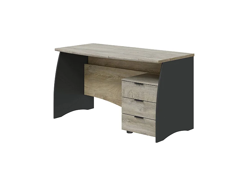 Escritorio Davell, Escritorio de oficina, Mesa de estudio porta pc con 3 cajones, 136x67h74 cm, Roble y Antracita