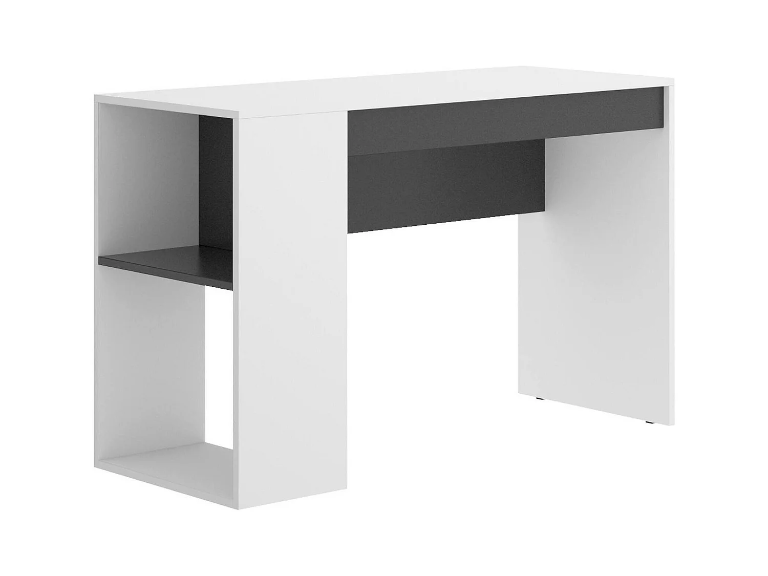 Grigna Bureau, Multifunctioneel bureau voor kantoor of slaapkamer, Lineaire studeertafel met planken, 115x50h74 cm, Wit en Antraciet