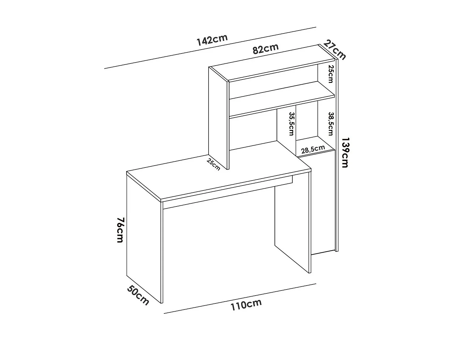 Bureau Ferrante, Bureau multi-positions avec bibliothèque, Table d'étude d'angle avec 1 porte, 111x82h139 cm, Blanc et Chêne Noeud