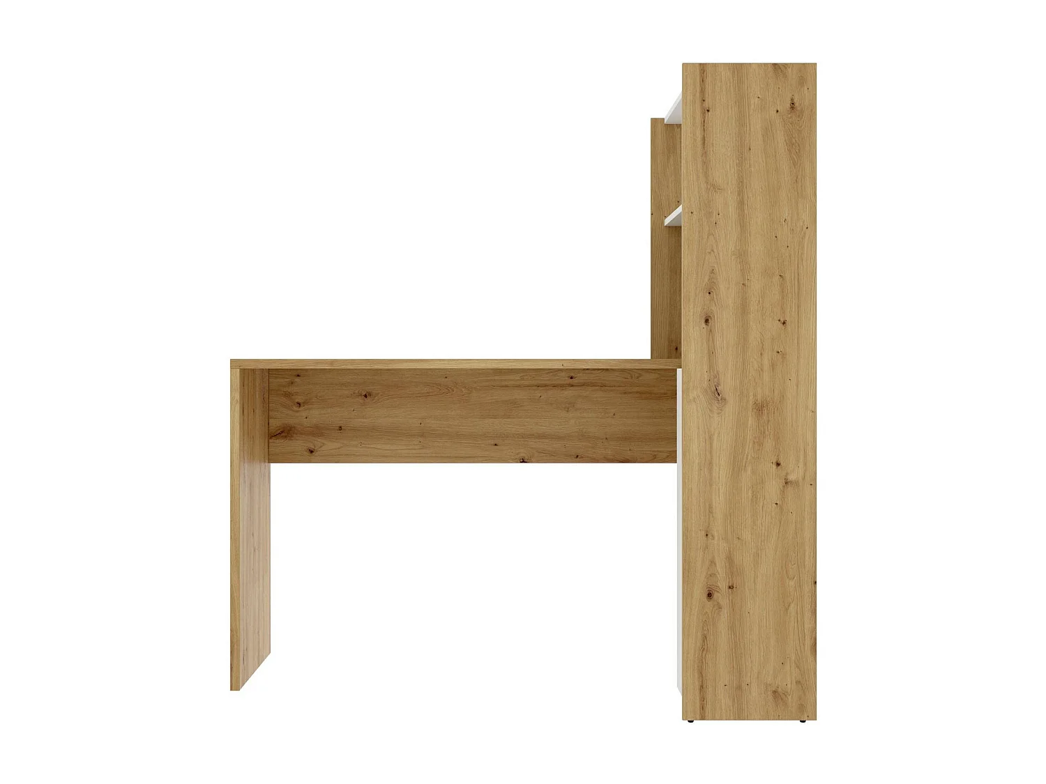 Bureau Ferrante, Bureau multi-positions avec bibliothèque, Table d'étude d'angle avec 1 porte, 111x82h139 cm, Blanc et Chêne Noeud