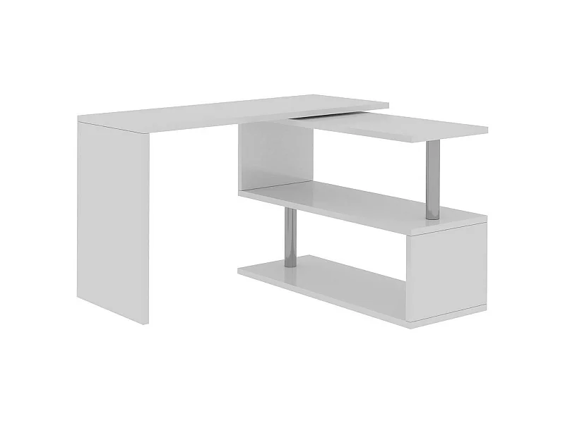 Bureau Candido, Bureau PC d'angle, Table de bureau polyvalente, Bureau multi-positions gain de place, 100% Made in Italy, 120x50h75 cm, Blanc brillant
