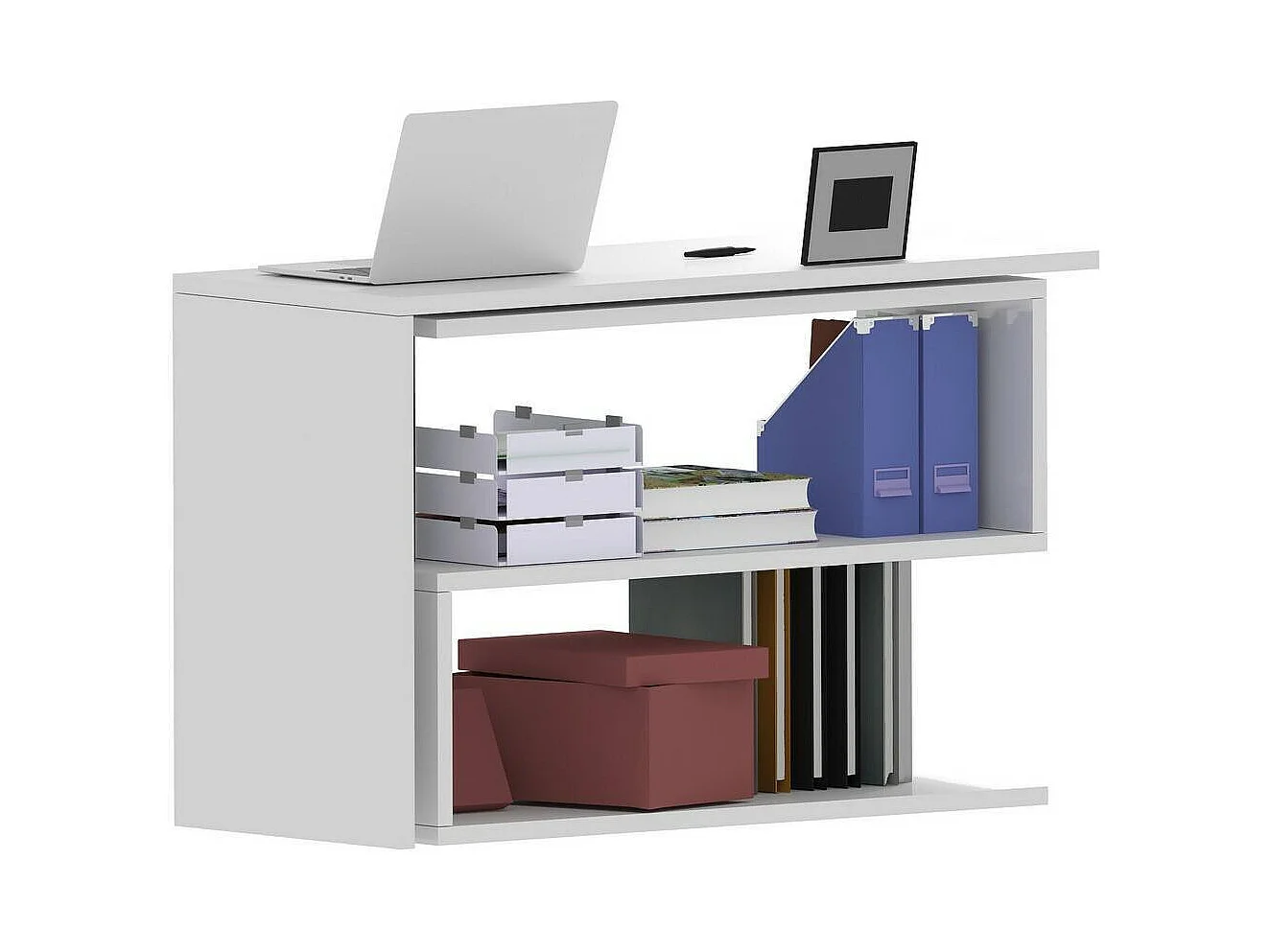 Bureau Candido, Bureau PC d'angle, Table de bureau polyvalente, Bureau multi-positions gain de place, 100% Made in Italy, 120x50h75 cm, Blanc brillant