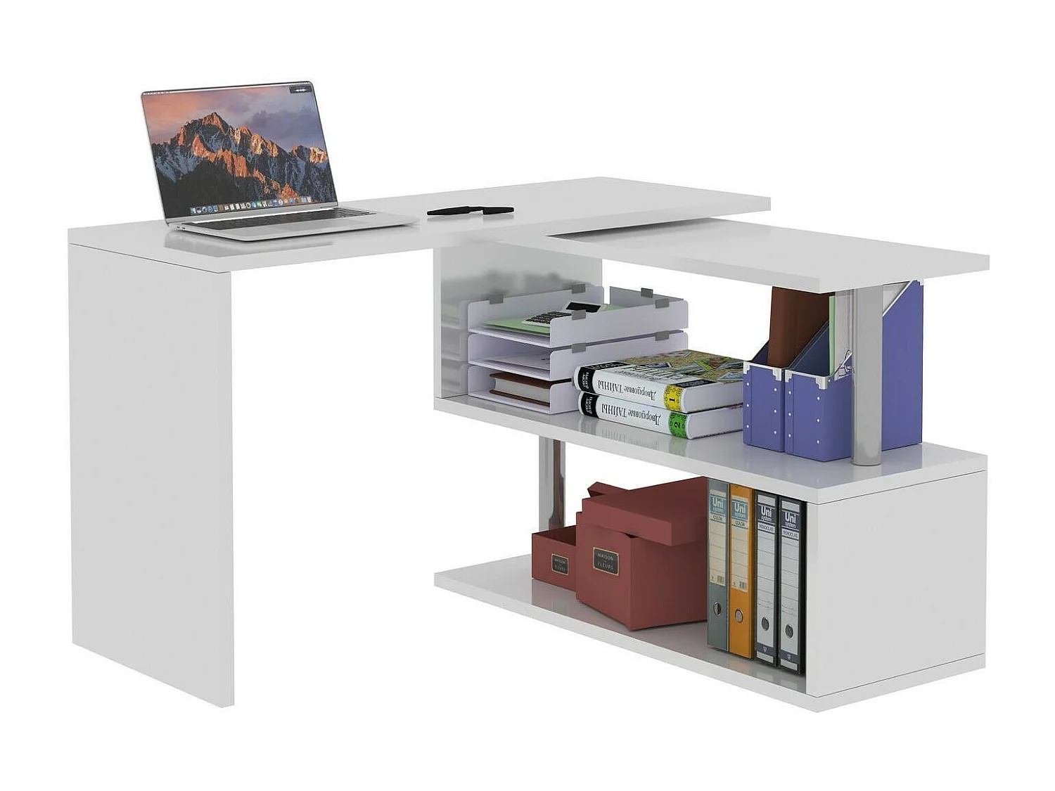 Scrivania Candido, Scrittoio angolare porta PC, Tavolo multiuso per ufficio, Scrivania salvaspazio multiposizione, 100% Made in Italy, cm 120x50h75, Bianco lucido