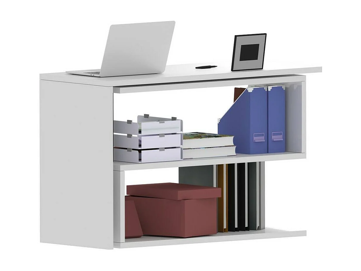 Mesa Candido, Mesa de canto para PC, Mesa de escritório multiuso, Mesa multiposições que economiza espaço, 100% Fabricado na Itália, 120x50h75 cm, Branco brilhante