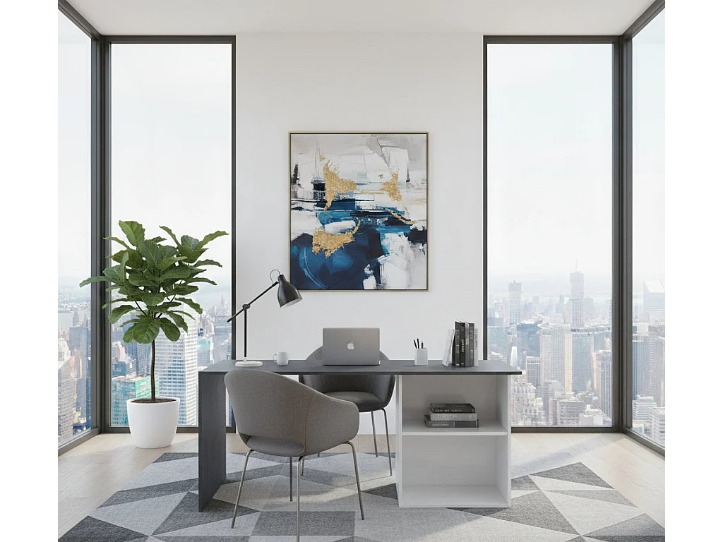 Dmait bureau, Lineair PC-bureau, Multifunctionele kantoortafel, Ruimtebesparend bureau, 100% Made in Italy, 110x50h75 cm, Glanzend wit en leisteen