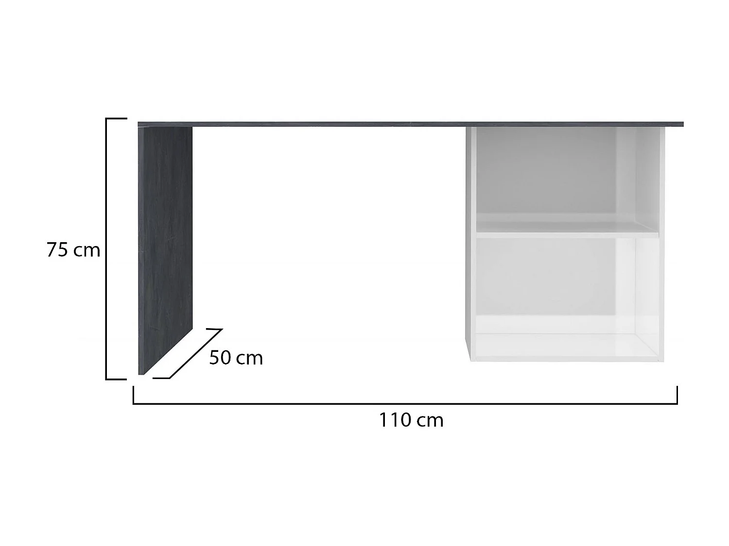 Mesa Dmait, Mesa Linear para PC, Mesa de escritório multiuso, Mesa que economiza espaço, 100% Fabricado na Itália, 110x50h75 cm, Branco brilhante e ardósia