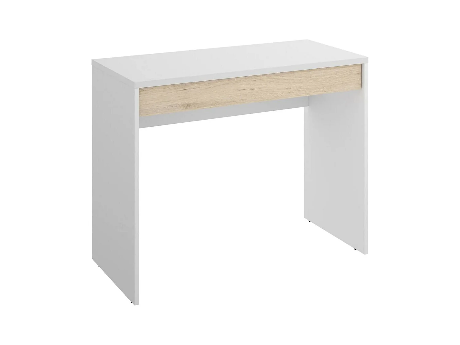 Bureau perforé, Bureau polyvalent peu encombrant, Table d'étude linéaire avec 1 tiroir, 90x50h74 cm, Blanc et Chêne