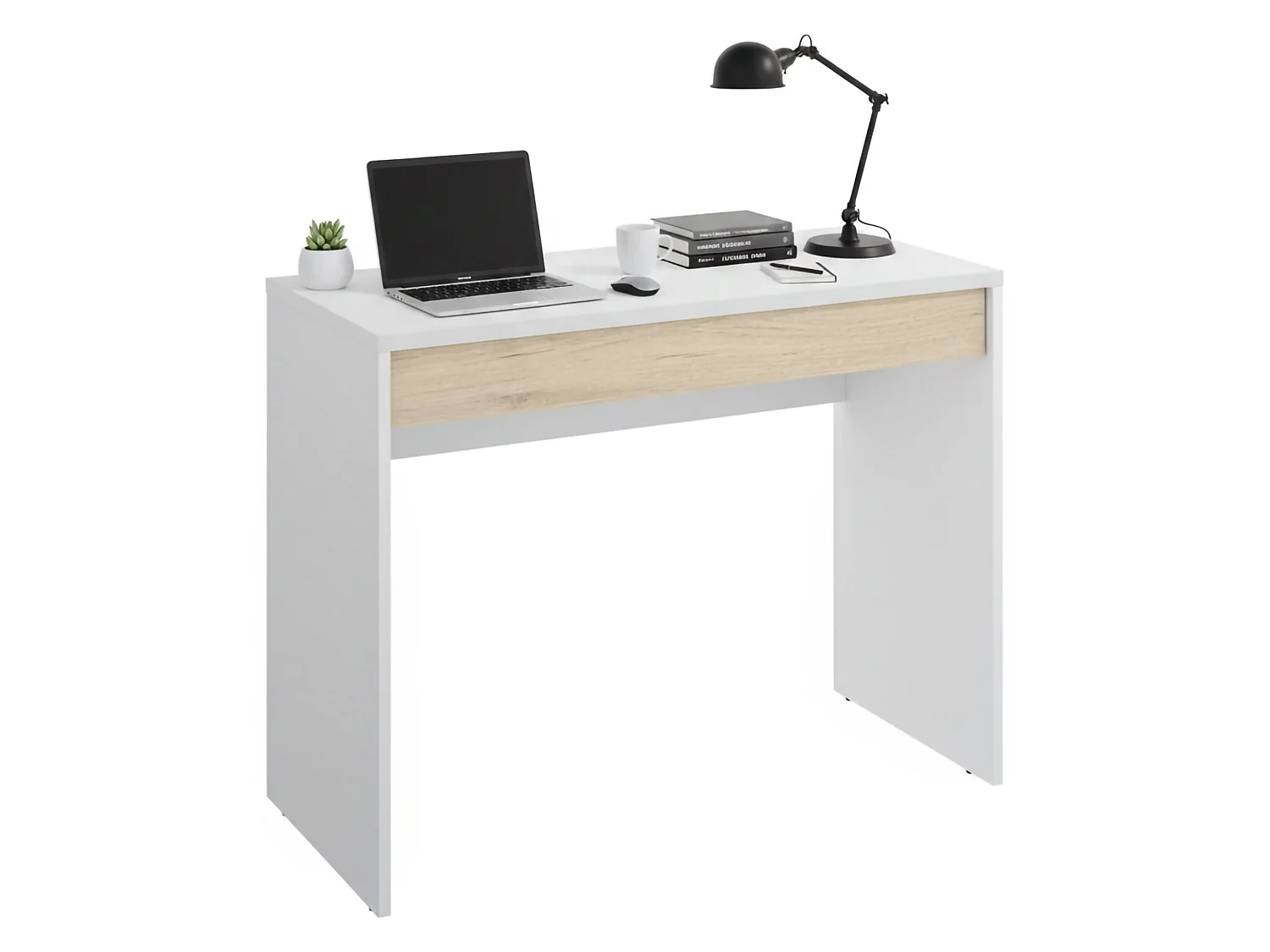 Dmora Bureau Geperforeerd 49.8x89.5x74.2h cm Wit, één Lade, Tafelblad Kleur: Wit, Materiaal: Spaanplaat