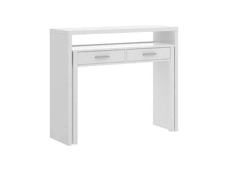 Losetta Bureau, Multi-positie bureau met uittrekbaar blad, Lineaire studieconsole met 2 lades, 99x70h88 cm, Wit