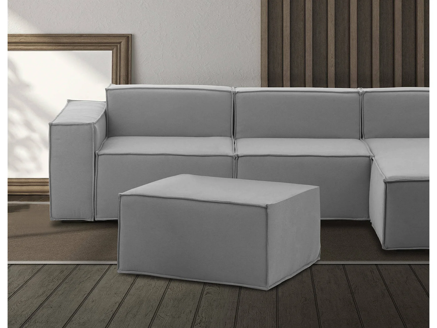 Puff Barbara, Ottomane im Wohnzimmer, 100% Made in Italy, Relaxsessel aus gepolstertem Stoff, Cm 80x70h43, Grau