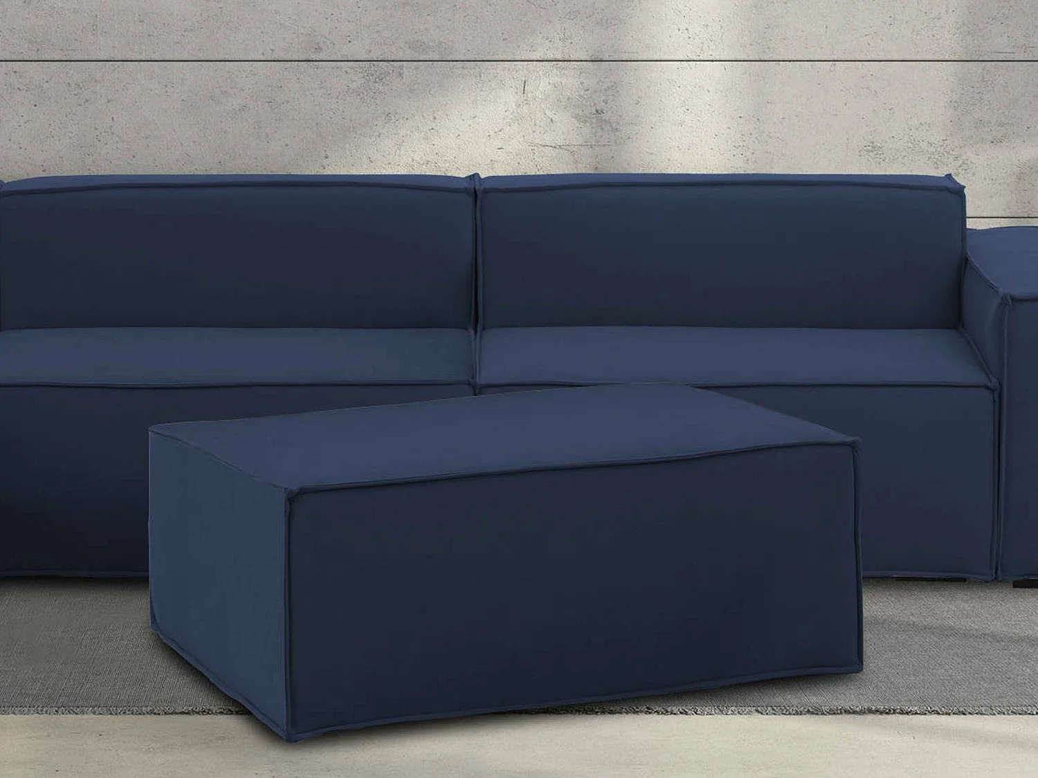 Puff Antonella, Otomana de la sala de estar, 100% Made in Italy, Sillón relax en tela tapizada, Cm 100x70h43, Azul