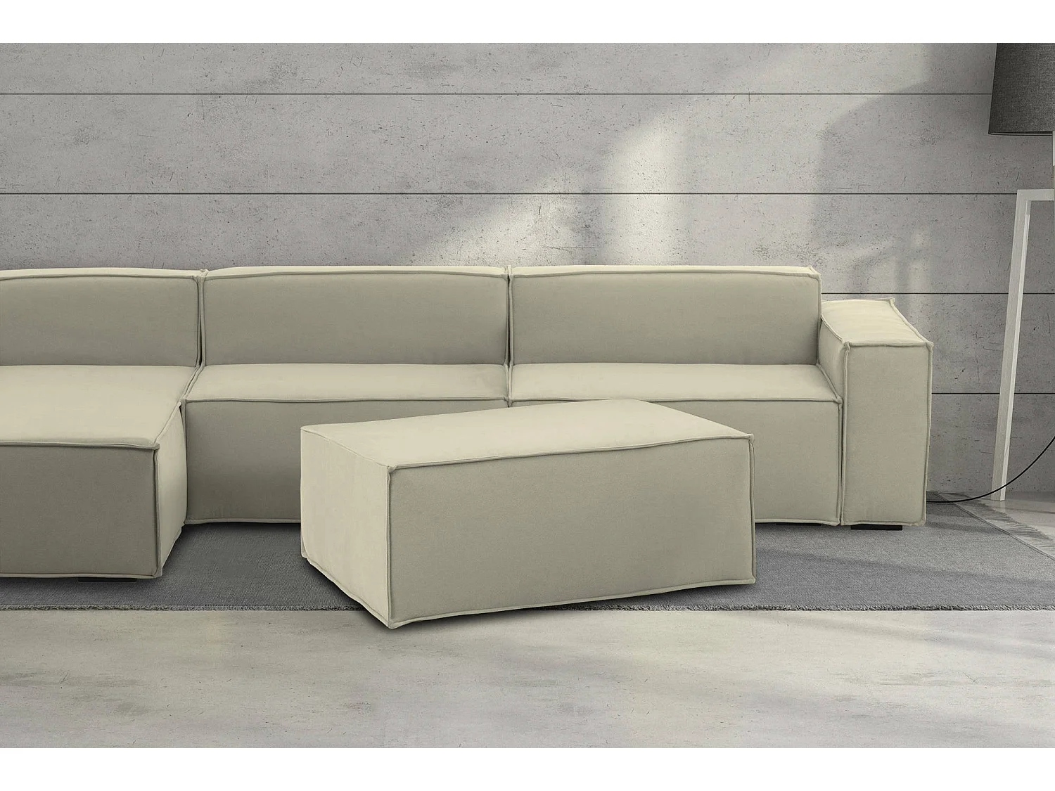 Pouf Antonella, Pouf da salotto, 100% Made in Italy, Poltroncina relax in tessuto imbottito, Cm 100x70h43, Beige